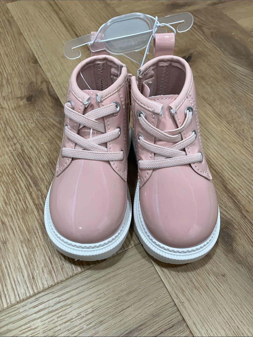 Stepping Stones Toddler Girls' Pink Lace-Up Ankle Boots with White Sole